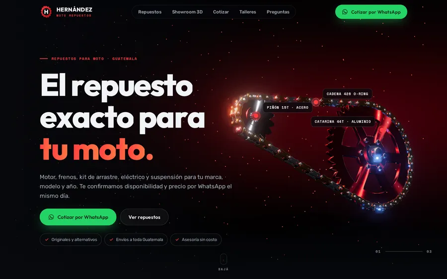 Sitio de Hernández Moto Repuestos con piezas en 3D